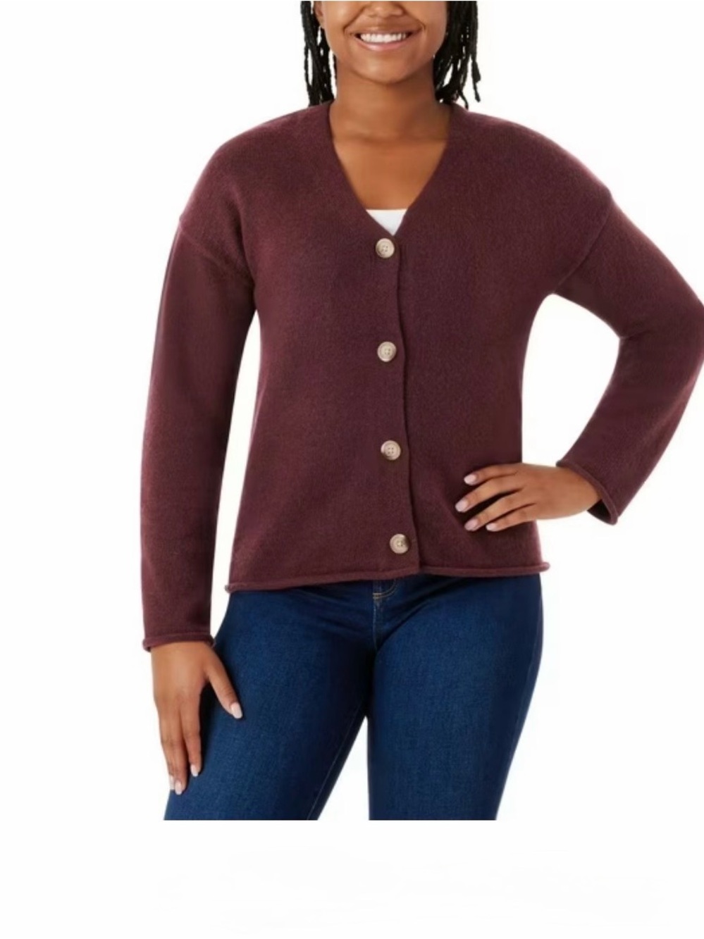Member's Mark Women's V-Neck Cardigan Sweater in Burgundy nwt size large